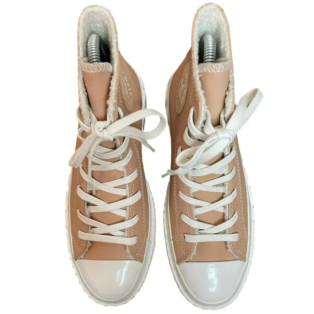 Converse Chuck Taylor Hi Platform Sneakers Leather Sherpa Blush Pink Women's 6.5